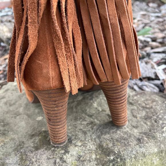 See by Chloe Irina Fringe Heeled Ankle Boots Suede Brown Leather Size 38 or 8 - Picture 4 of 6